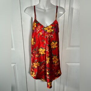 Vintage Elissia Red Floral Chemise Slip Nightgown
